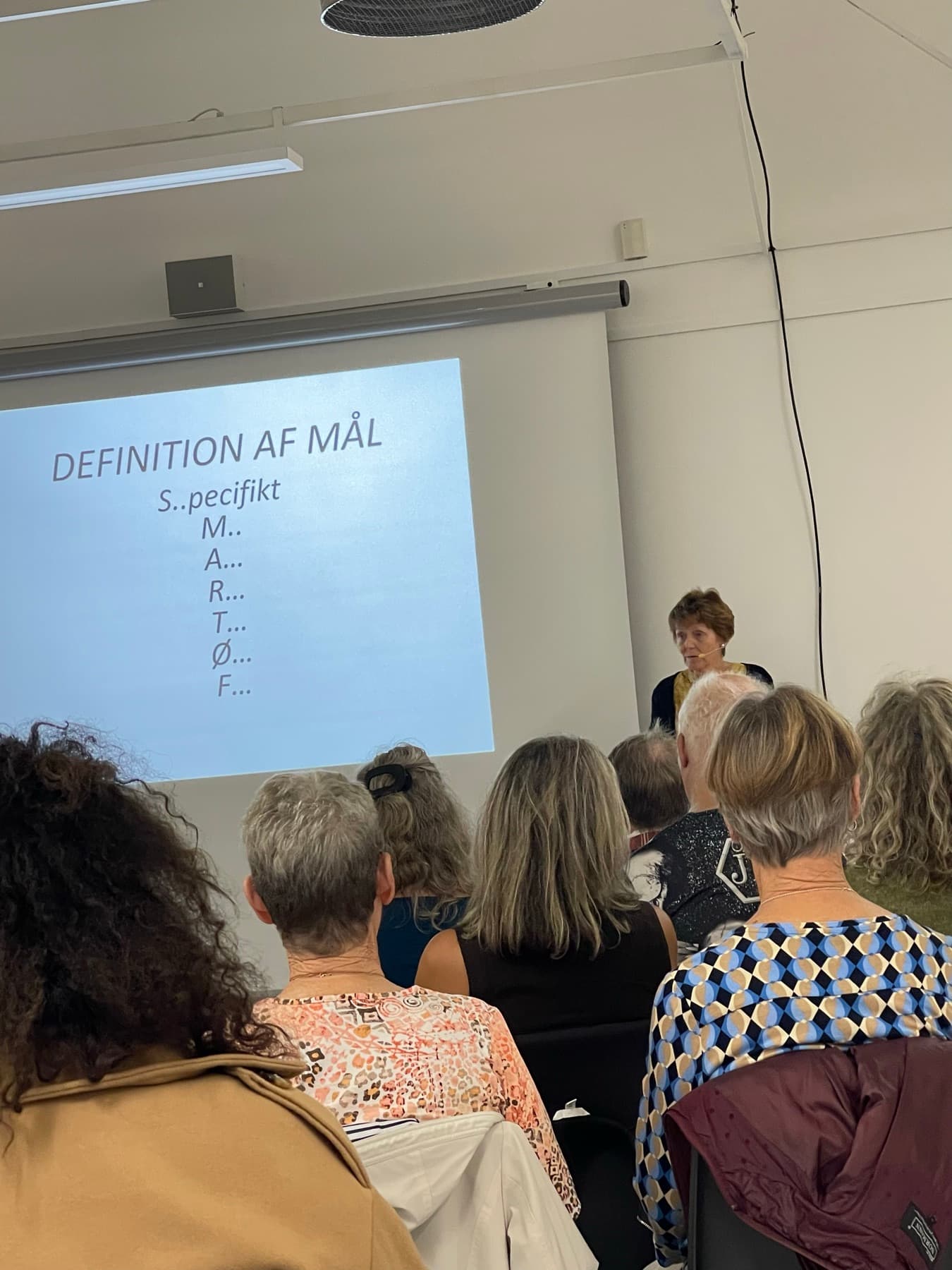 Nina holder foredrag for et publikum om mentale mønstre